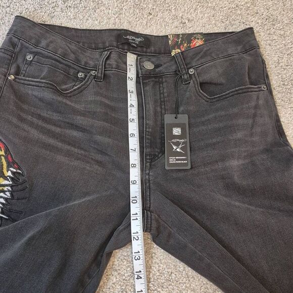 Ed Hardy Denim Tiger Head Embroidered Slim Flare Jeans Women's Size 32 - Picture 6 of 8